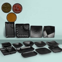 Assiettes à dîner en mélamine noires pour restaurant japonais, logo personnalisé en gros