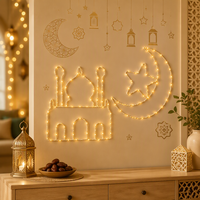Guirlande lumineuse LED Eid Mubarak musulmane, étanche, en fer forgé, motifs lune, étoile et château, piles AA, Ramadan