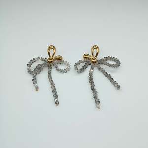 <b>Crystal</b> <b>Earrings</b> 316L Stainless Steel PVD Gold Plating Sustainable Resistant Bow Design <b>Studs</b> - Product Image 1