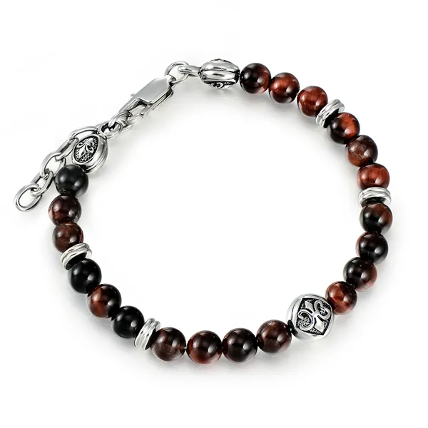 Factory Price Most Popular Stainless Steel Lobster Clasp Red Tiger Eye Gemstone Beaded Bracelet