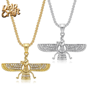Pendentif Hip Hop en acier inoxydable 306L plaqué or avec zirconium, collier pendentif zoroastrien persan, unisexe - Product Image 6
