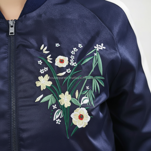 Veste d'aviateur pour femmes, grande taille, ourlet élastique personnalisé, bloc de couleur, Satin, soie et Polyester - Product Image 1