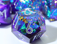 Ensemble de dés en résine Sharp EdgeResin, design violet bleuâtre, police argentée pour le jeu de rôle Dungeons and Dragons - N33