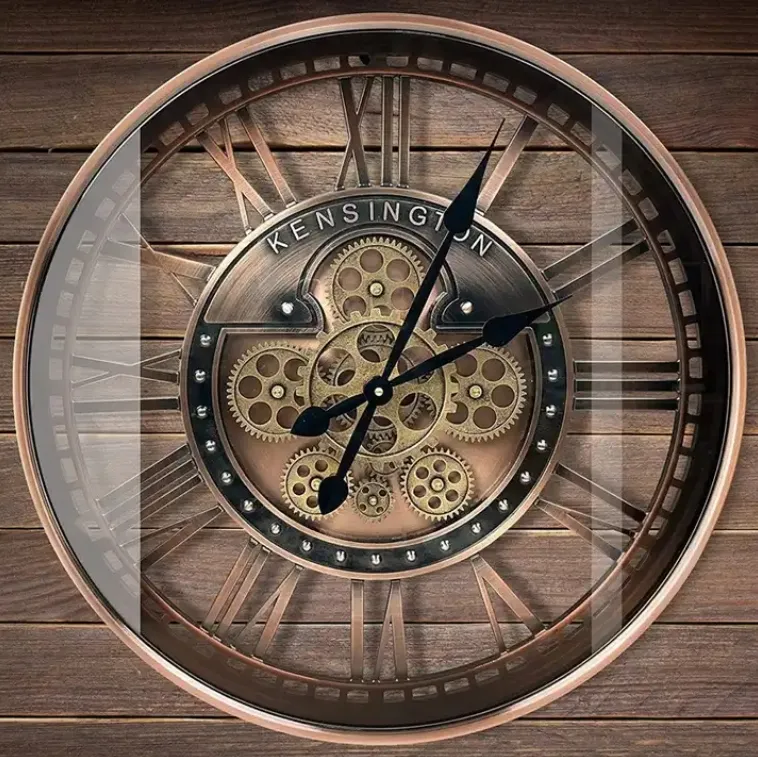 Infinity Time 21 pouces horloges en métal cuivre horloge murale à engrenages mobiles pour la décoration de salon à la maison