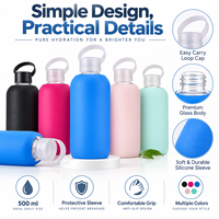 Bouteille d'eau en verre de 500 ml avec manchon en silicone, housse de protection, bouteille réutilisable avec boucle de transport, bouchon OEM ODM
