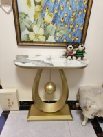 Console moderne en forme de U avec plateau en pierre frittée, table étroite pour entrée, meuble d'appoint de luxe