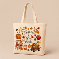 Sacs fourre-tout personnalisés en toile de coton imprimée pour Thanksgiving 2026 – Réutilisables pour cadeaux de fêtes et promotions de marque (vente en gros)