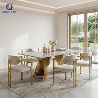 QIANCHENG Ensemble de table à manger de luxe en céramique pour salle à manger, table à manger rectangulaire en marbre de style européen