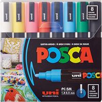 Posca PC-5m Acrylique Peinture Marqueur Lot de 8 Medium Set avec Embouts Réversibles pour Fournitures d'Art Tissu Peinture Tissu Marqueurs Peinture Stylo