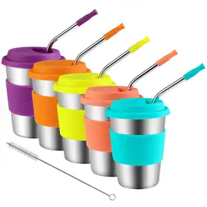 12oz eco-friendly BPA-Free bambini in acciaio inox tazza da pinta con coperchi in Silicone acciaio inox paglia tazza