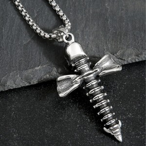 yunnique Stainless Steel <b>Cross</b> Pendant With Skull Design Unisex Fashion Necklace Geometric Themed Jewelry - Product Image 3