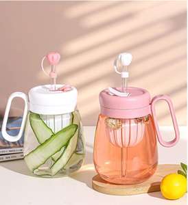 Vaso de Vidrio Transparente con Tapa y Pajita para Café Helado, Té, Leche, Agua y Bebidas - Product Image 2