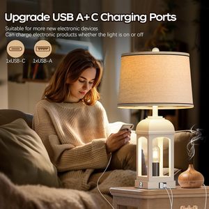 Table Lamp Set Of 2 With USB A+C And <b>Nightlight</b> 26 Rustic Bedside Lamps 3 Way Dimmable For Living Room Farmhouse Style - Product Image 4