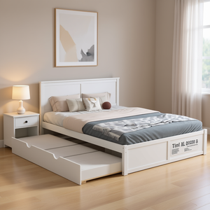 Cama con plataforma de almacenamiento tamaño Queen con cama nido doble XL, muebles de dormitorio modernos blancos - Product Image 2