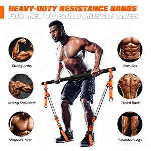 270LBS Portable <b>Workout</b> Pilates Bar Kit Multifunctional Indoor TPE Resistance <b>Bands</b> Sets for Fitness - Product Image 6