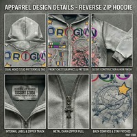 Sudadera con capucha con cremallera OEM, estilo vintage, lavada, personalizada, 500 g/m², 100% algodón, con estampado de web desgastado, pedrería y sublimación