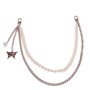 Stainless Steel Butterfly Waist <b>Chain</b> Imitation Pearl Bag And <b>Trouser</b> <b>Chain</b> For Daily Wear Silver Color Multi Layer Design - Product Image 5
