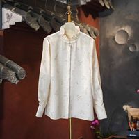 Chemise en soie de mûrier imprimée à motif floral personnalisé, col ondulé, style chinois, pour femme, décontractée, simple, nouvelle collection printemps 5998