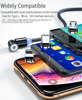 Câble magnétique rotatif à 360 degrés créatif 3-en-1 en cuivre nickelé avec design coudé, compatible Micro-USB et Type-C pour téléphones mobiles