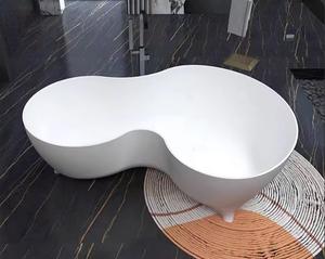 Baignoire intérieure pour salle de bain, couleur <span class=keywords><strong>blanche</strong></span>, pierre artificielle, baignoires de spa, hôtel, forme de <span class=keywords><strong>gourde</strong></span>, intégrée, pour deux personnes - Product Image 5