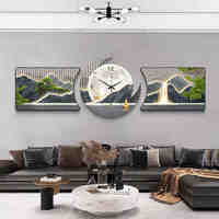 Horloge murale LED paysage moderne peinture décorative en porcelaine cristal peinture décorative d'art mural de salon familial