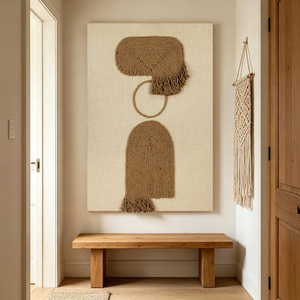 Decorazione Murale in Juta Geometrica Astratta Wabi Sabi, Arte in Fibra Intrecciata a Mano con Nappine, Quadro Decorativo Senza Cornice - Product Image 5