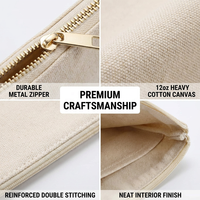 Sac à Maquillage en Toile de Coton Écologique en Gros avec Fermeture Éclair, Double Face, Pochette d'Accessoires, Pochette Cosmétique à Motif Personnalisé