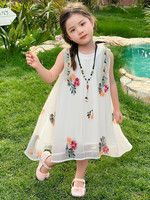 Robe de princesse douce pour filles de 2 à 8 ans, nouveau style ethnique d'été, respirante, col rond, imprimé décontracté, écologique, coupe trapèze