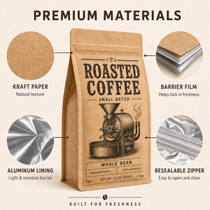 Sachet en papier kraft biodégradable personnalisé de qualité alimentaire pour épices, café et thé, avec fermeture éclair et fond carré, pochette vide en papier - Product Image 4