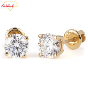 Boucles d'oreilles en diamant de laboratoire de taille ronde brillante blanche IGI DEF VVS1 plaquées or 14 carats Goldleafgem 0,5 CT-2 CT Bijoux pour femmes - Product Image 3