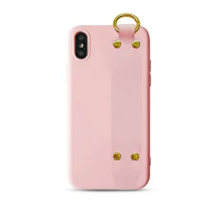 Casing Ponsel Tali Pergelangan Tangan Loop Jari untuk Tali iPhone Warna-warni Pink Casing Silikon untuk iPhone 12 13 14 Pro Casing Penutup dengan Tali