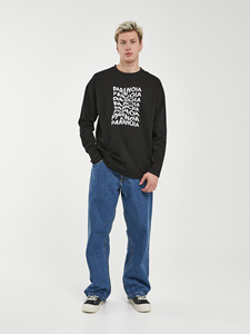 Camiseta de manga larga para hombre minimalista blanca de gran tamaño llamativa PARANOIA en negro talla XS - Product Image 4