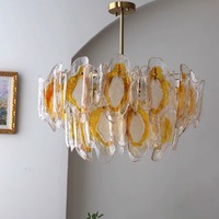 Lámpara Colgante de Cristal Artístico Transparente Ámbar, Estilo Retro Moderno Francés Americano, Impresa en 3D, para Espacios Grandes, E12