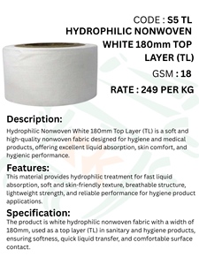 Rollo de Tela No Tejida Hidrófila Blanca de 180 mm, Capa Superior Suave y Absorbente para Aplicaciones Médicas, Sanitarias e Higiénicas - Product Image 5