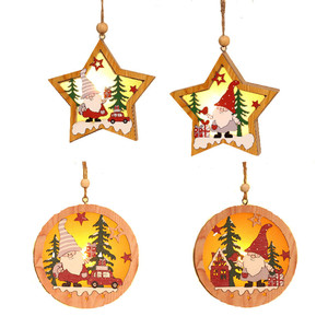 Nuevo producto transfronterizo: Colgante luminoso de madera con diseño de Anciano del Bosque Navideño, decoración para árbol de Navidad, estrella redonda de cinco puntas - Product Image 5