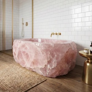 Baignoire autoportante moderne en quartzite naturel rose Cammy Stone, en marbre cristallin, sur mesure pour appartement et villa - Product Image 3