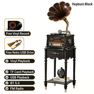 Tourne-disque vintage tout-en-un, vente flash, tourne-disque multifonctionnel, haut-parleur, radio FM, USB, AUX, vinyle LP, audio domestique - Product Image 3