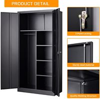 Armoire de rangement en acier verrouillable noire, casier métallique à 2 portes pour l'école, le bureau, la salle de sport