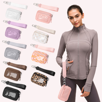 Dompet kartu Lulu wanita, dompet ritsleting dengan jendela Portabel gantungan kunci, dompet saku koin dua kantung