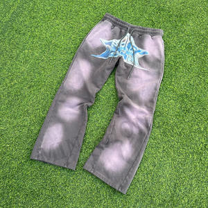 Design Street Style Sun Fades Pantalon de survêtement surdimensionné Dtg Print Logo Pantalon de survêtement évasé lavé à l'acide - Product Image 1