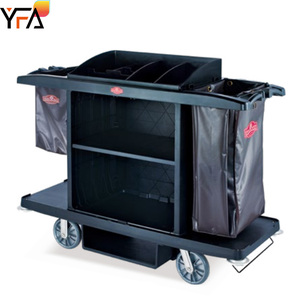 Chariot de nettoyage conciergerie en plastique d'hôtel de haute qualité avec porte chariot de ménage commercial chariot de <span class=keywords><strong>service</strong></span> de chambre sur roues