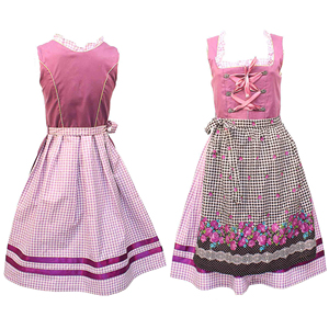 Robe traditionnelle Dirndl pour femmes, jupe à carreaux rose, broderie florale, corsage à lacets, coupe trapèze, longueur midi, costume folklorique - Product Image 1