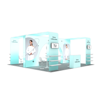 Stand d'exposition portable 20x20 léger à montage rapide en aluminium avec éclairage LED arrière et étagères pour salon professionnel