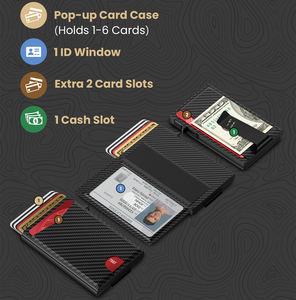 नए डिजाइन कार्बन फाइबर चमड़े के पॉप अप पुरुषों की रफिड वॉलेट स्मार्ट स्लिम व्यवसाय एल्यूमीनियम आईडी क्रेडिट कार्ड धारक पर्स के साथ मनी क्लिप - Product Image 3