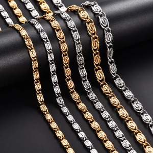 Collier en acier inoxydable chic 4/5/6 mm, maillons embossés, chaîne de cou style trombone pour femmes et hommes, couleur or, collier ras du cou, bijoux en métal - Product Image 1