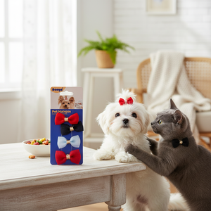 Set di forcine per animali da compagnia 4 pezzi colorato Design resistente in poliestere fiocco clip per cani e gatti colori misti 5x4cm ornamenti eleganti - Product Image 3