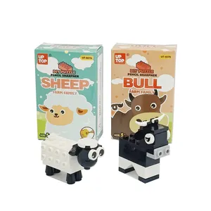 Newest Fancy DIY Puzzle Bull Sheep 1 Hole Manual Sacapuntas Mini Building Block Pencil Sharpener For Kid Stationery Gift