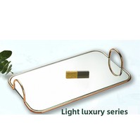 Plateau miroir en métal électroplaqué de luxe de style nordique, plateau de rangement pour table basse, pièce de décoration intérieure, verre de style américain