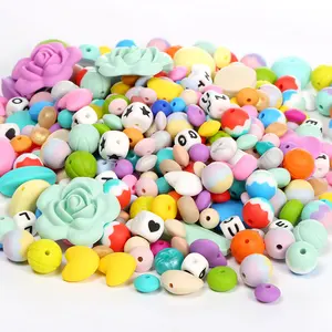 De gros perles bébés-Perles de dentition en Silicone pour bébés, collier de qualité alimentaire, sans BPA, vente en gros, 50 pièces