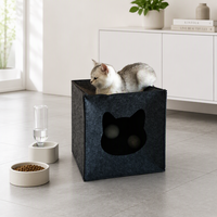 Maison pour chat en feutre polyester avec entrée en forme d'oreilles de chat, lit-caverne confortable pour animaux de compagnie, abri pliable pour chats et chatons